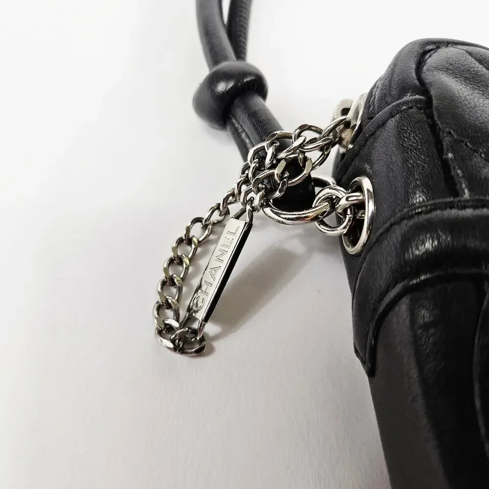 Vintage Chanel Cambon Pochette Black Leather Shoulder Bag